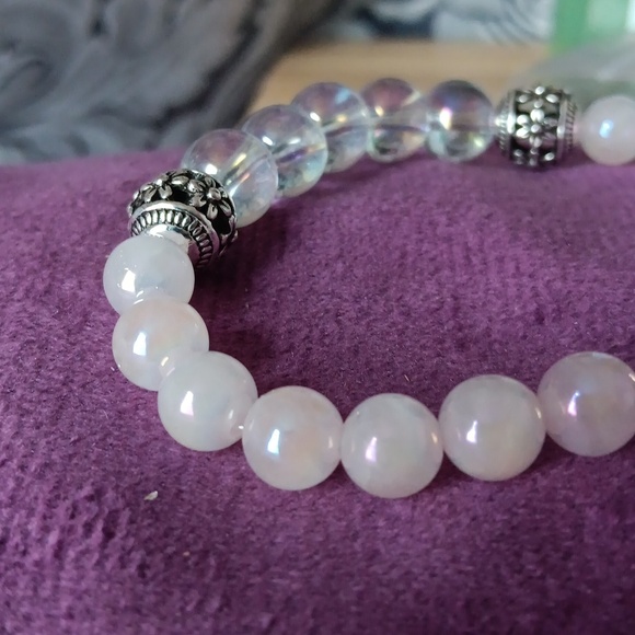 Angel Aura Quartz & Rose Quartz High Quality Beaded Stretch Bracelet - Picture 4 of 4